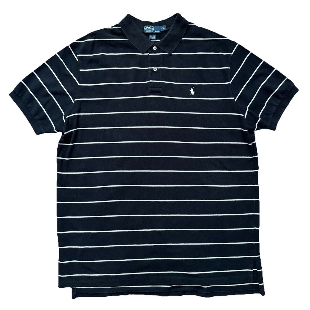 Vintage 90s Ralph Lauren Polo Shirt 2XL XXL Black White Rugby Men
